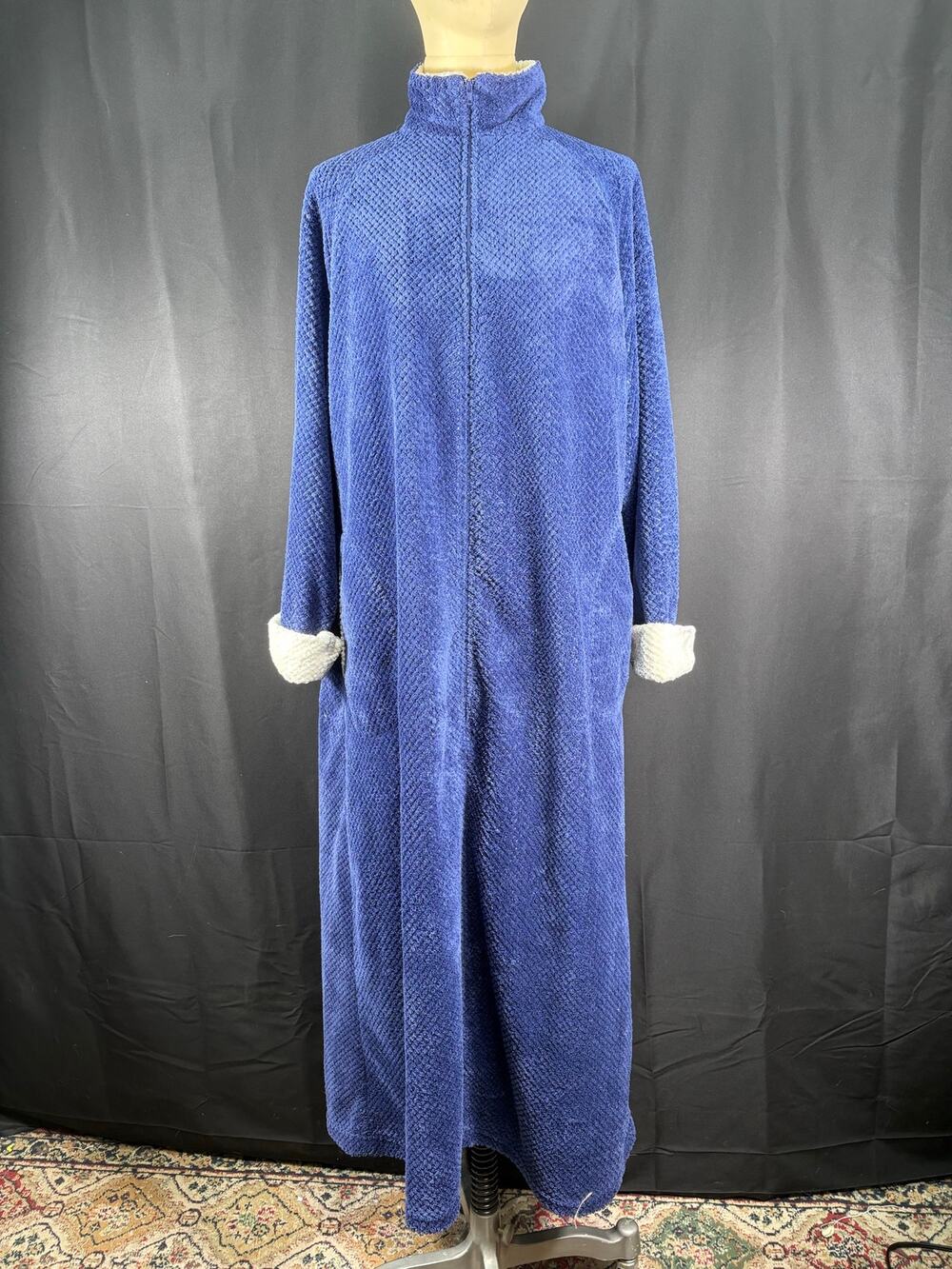 Vintage Anthony Richards Dressing Gown Bathrobe Housecoat Royal Blue Half Zip